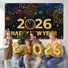 2026 Happy New Year Banner, 72x44 Inches - Golden Fabric New Year Backdrop for New Year's Eve Celebration