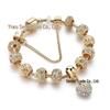 New Panjia Style Gold-Plated Beaded Bracelet with Full Diamond Love Design