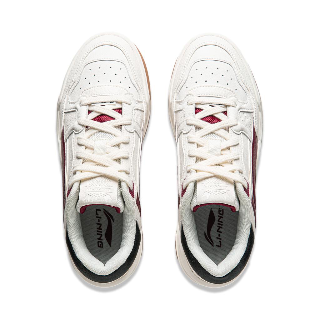 New LiNing Moon White 2.0 Anti Slip And Wear Resistant Breathable Low Top Skateboard Shoes Women's White Red AGCU276-1