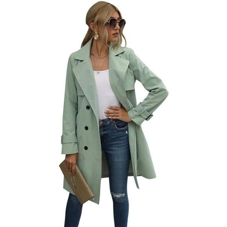 Korean Style Women's Trench Coat Double Breasted Long Duster Coat with Belt Winter Windbreaker for Ladies