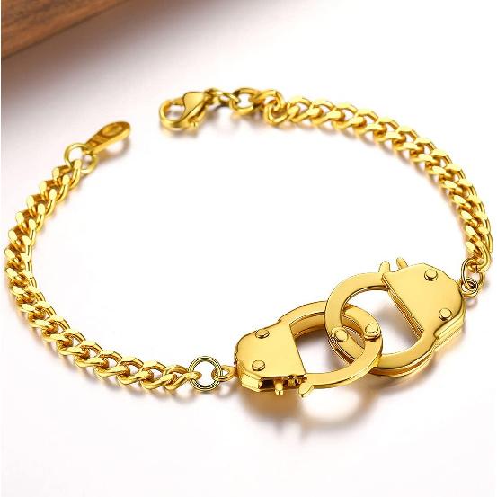 ChainsHouse Bracciale Link Manette per Uomo Donna, Oro 18K/Metallo Nero/Acciaio Inossidabile Biker Catena a Maglie Cubane Amicizia Migliori Amici Bracciali Statement