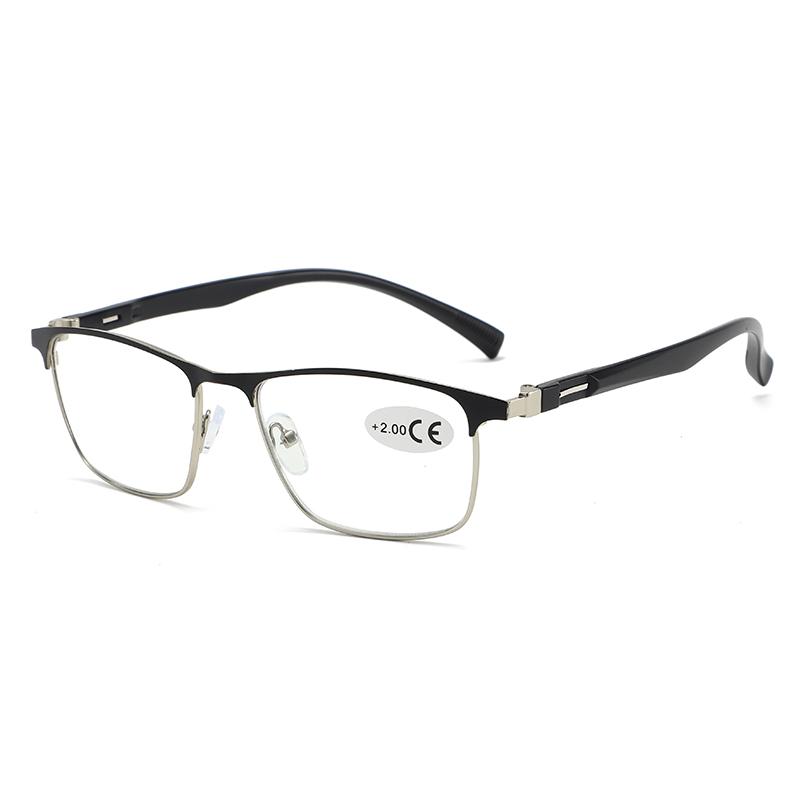 Fashionable Metal Square Frame Blue Light Blocking Reading Glasses Classic Business-Style Presbyopia Glasses with Plus Diopters