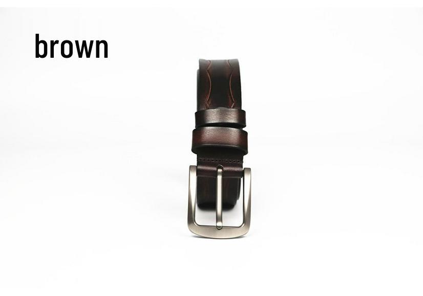 Men's Retro Business Belt - Genuine Cowhide Leather with Alloy Pin Buckle and Embossed Design