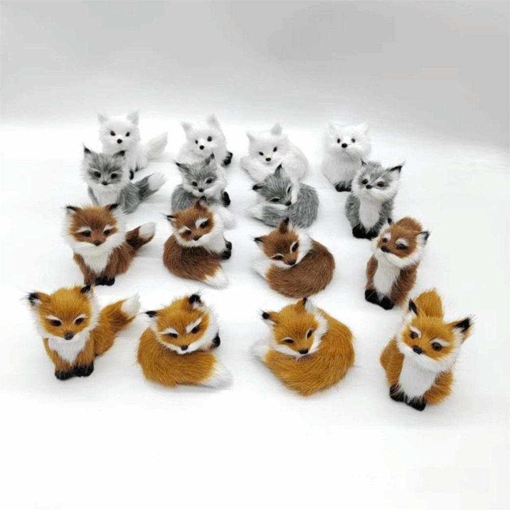 Mini Plush Fox Doll Toy Artificial Animal Squatting Sitting Fox Model  Home Decor