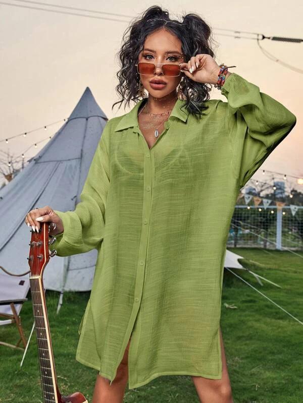"Bamboo Cotton Long-Sleeve Beach Cover-Up Cardigan"
