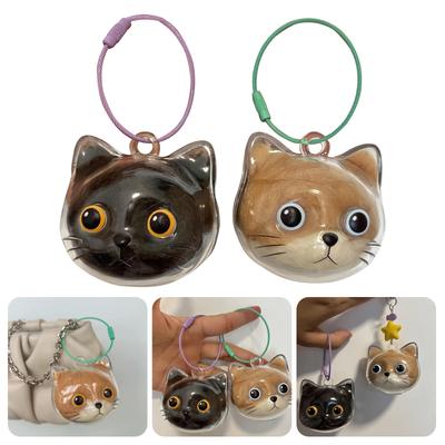 Clear Cat Head Shape Hair Keepsake Cats Furs Storage Box Keychain For Pet Memorial Jewelry Pendant With Metal Loop