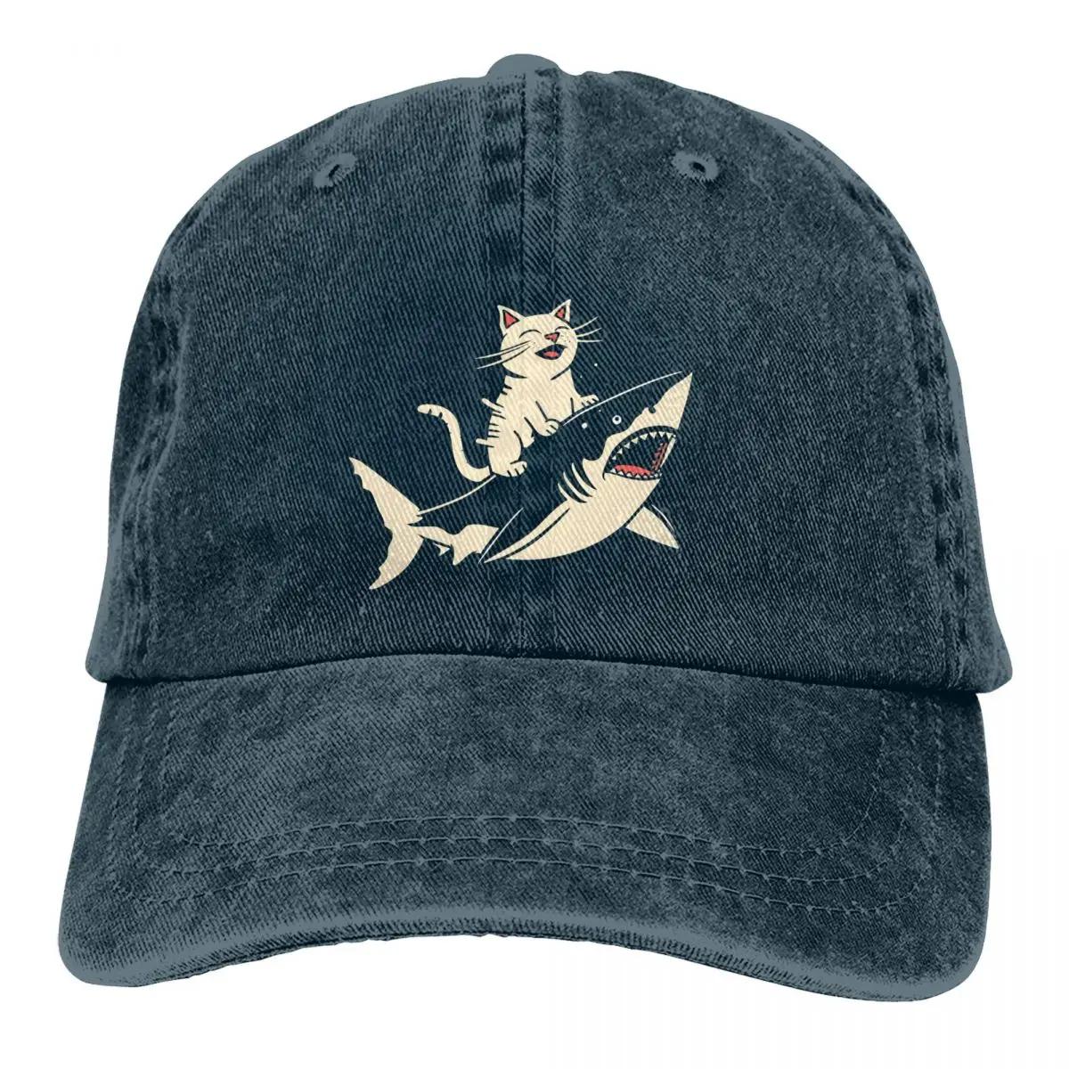 

Бейсболка Cat And Shark Aquatic Thrills для мужчин, ковбойские шляпы для женщин, кепки Snapback с защитой от козырька Adjustable