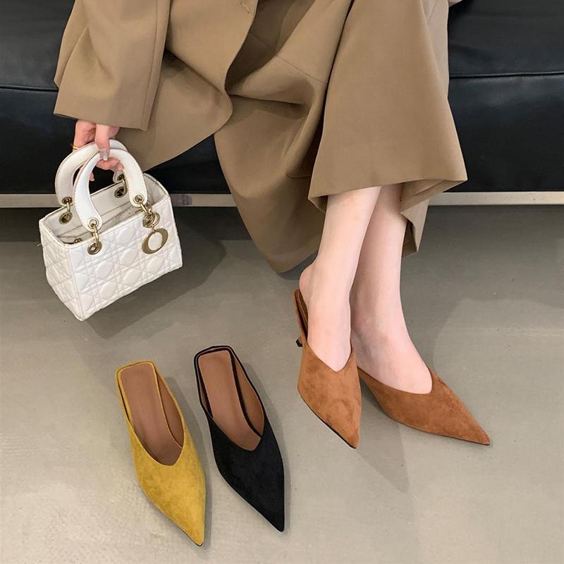 Fashion New Shallow Slingbacks Women Pumps Slipper Street Style Pointed Toe Party Mules Female Shoes
