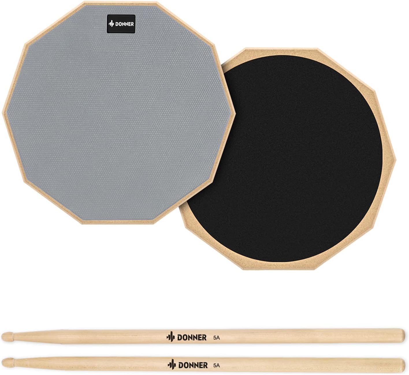Donner 12-inch Drum Practice Pad, Training Drum, Rubber, Sound-Dampening, with Sticks, Gray
