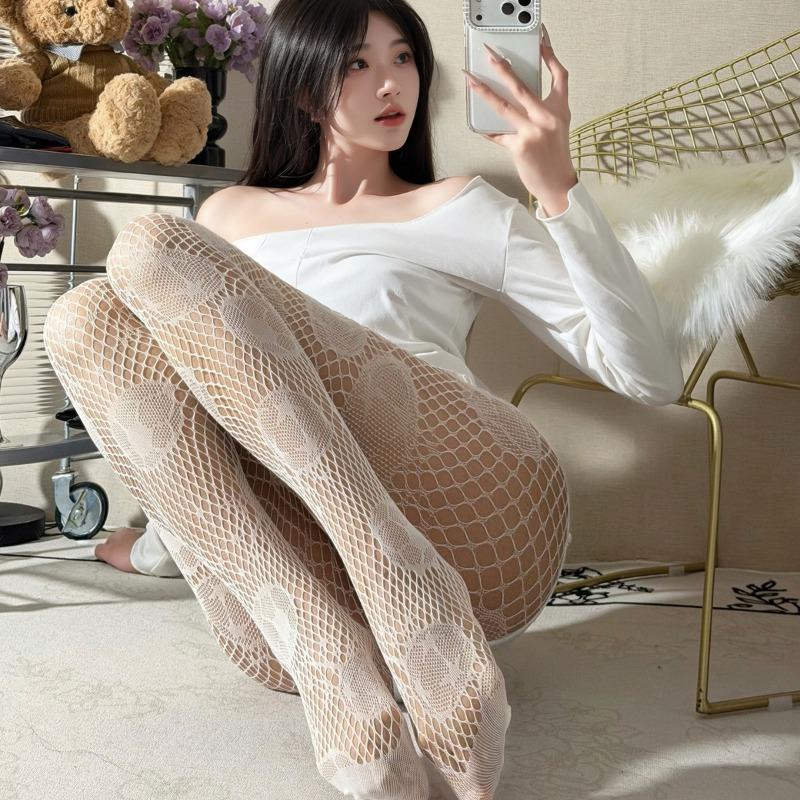 Cream White Japanese Style Cute Solid Hollow Out Ripped Thin Jk Pantyhose