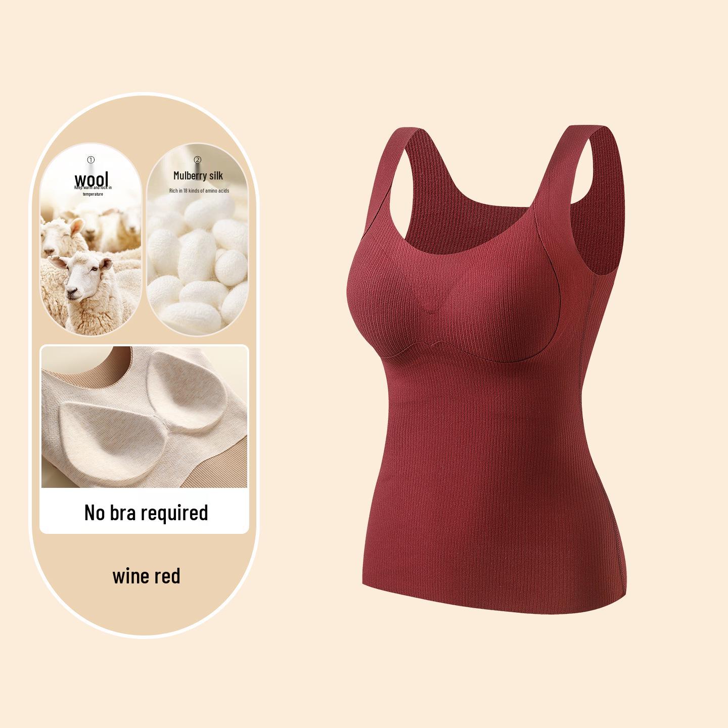 

Women s Slim Fit Warm Vest with Fixed Cup - No Bra Needed, Perfect for Autumn/Winter L вино красного