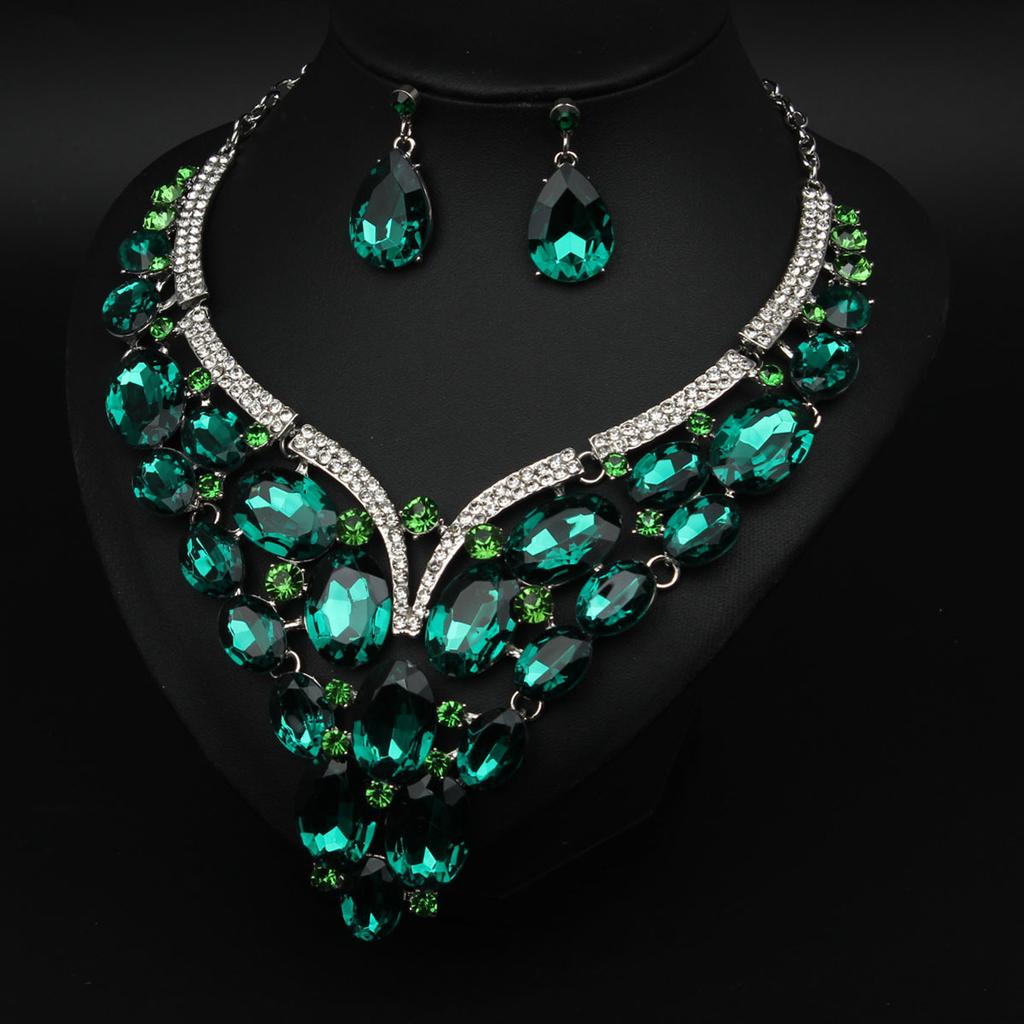 Exaggerated Crystal Necklace Earring for Women Jewelry Wedding Accessories