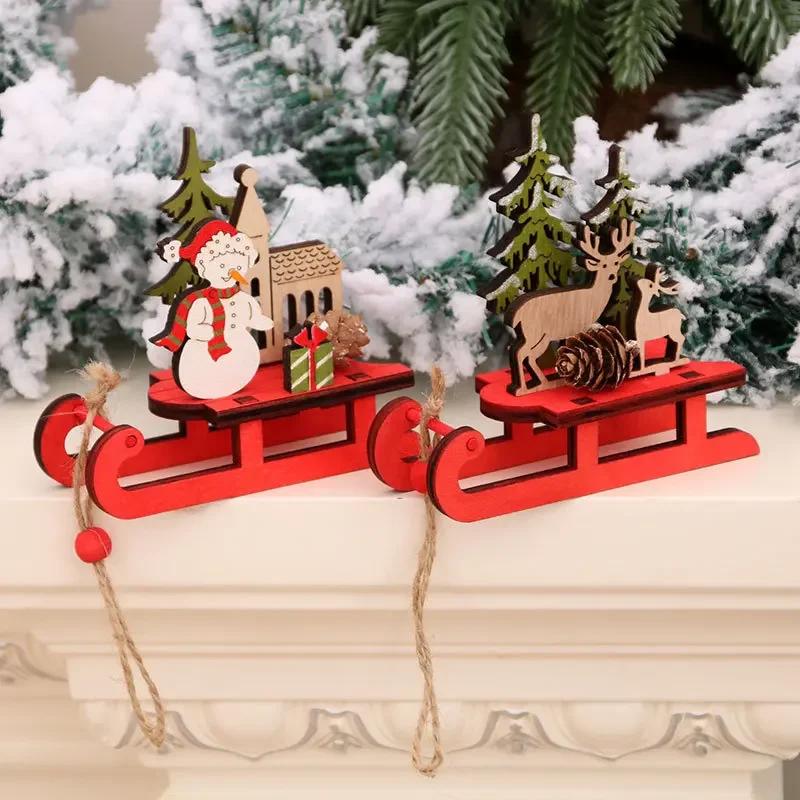 Colorful Wooden DIY Deer-Pulling Sled Ornament | Eco-Friendly Solid Wood Easy To Assemble Christmas, New Year & Holiday Gifting