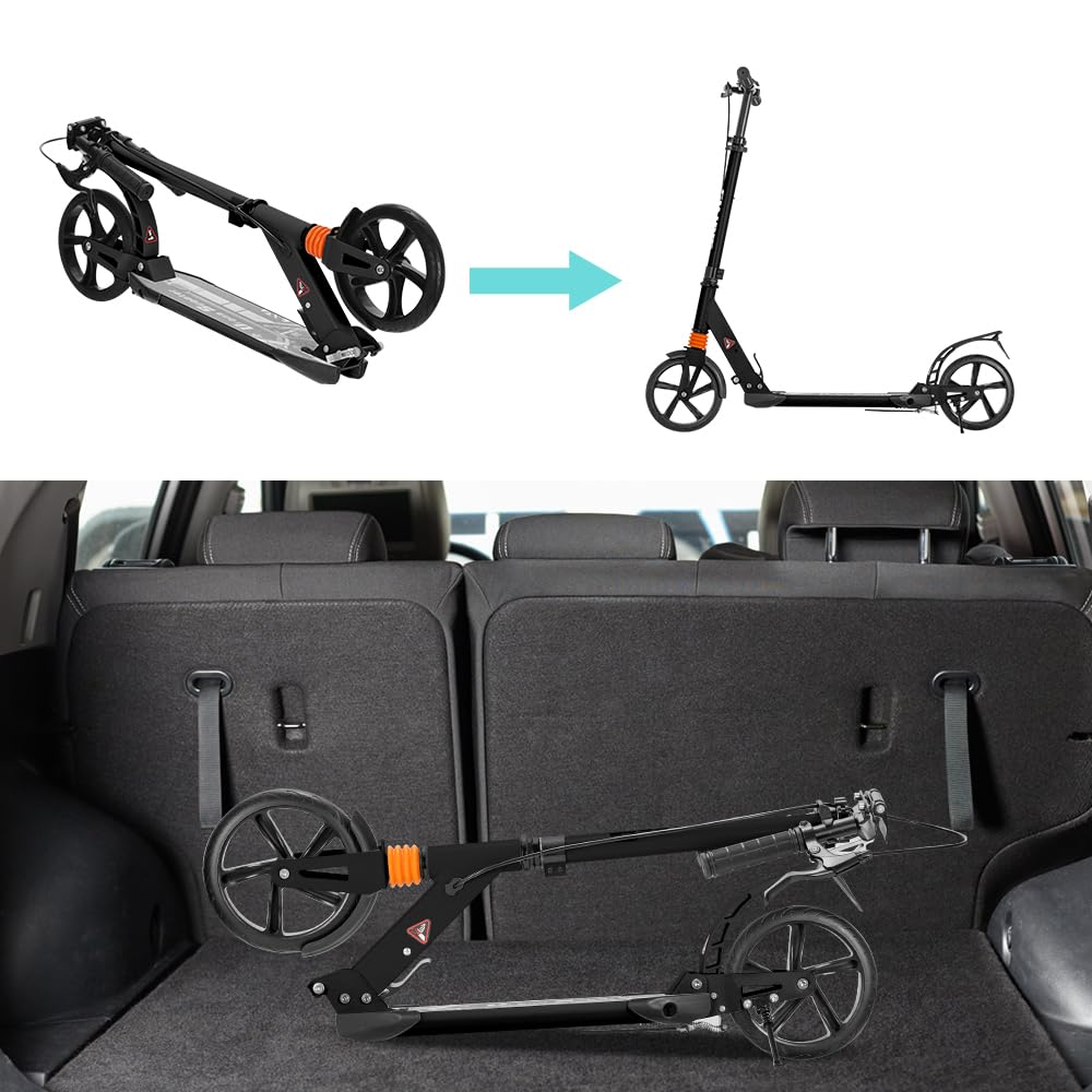 MEICHEPRO Kickboard Kick Scooter 20CM Big Tire Foldable 4 Levels Adjustable for PL Insurance Covered Children/Adults (Black)