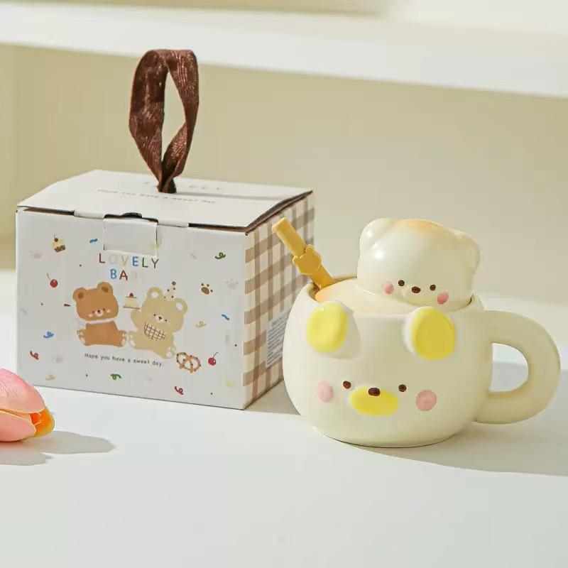 Bear Mugs with Lid High Appearance Level Ceramic Cups Creative Design Sense Milk Breakfast Cups Birthday Gifts Festival Presents