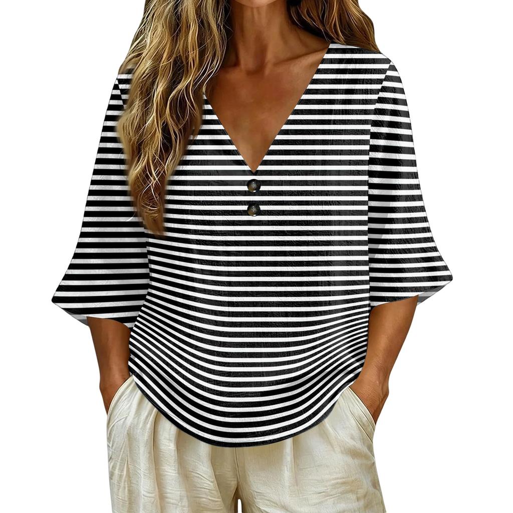 Damen V-Ausschnitt Kurzarm T-Shirt, Vintage Blumenprint Lockere Passform Lässiges Baumwoll-Leinen Oberteil