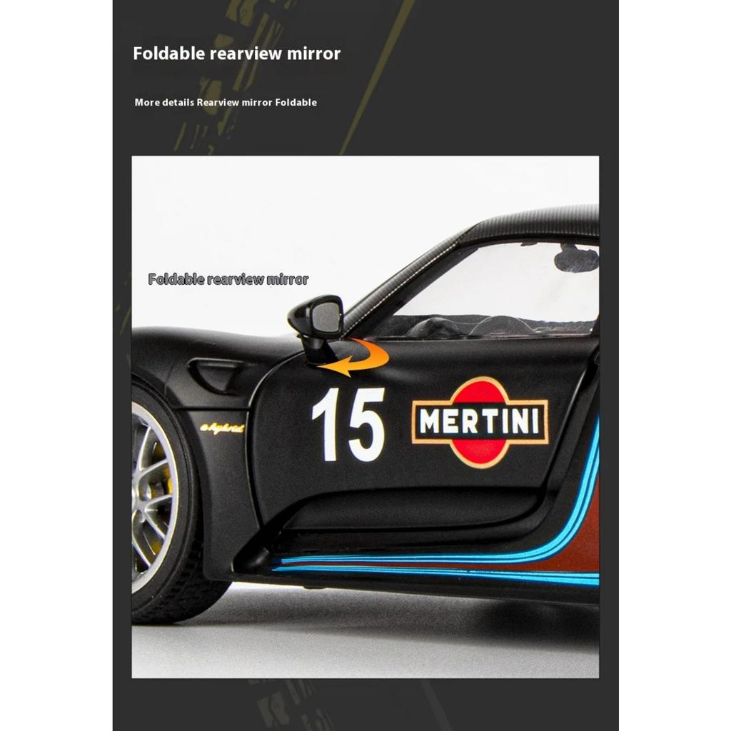 Maßstab 1/18 Porsche 918 Martini Lackiert Limitierte Auflage Legierung Metall Diecast Automodell Geburtstagsgeschenk für Freund Sound & Licht Serie