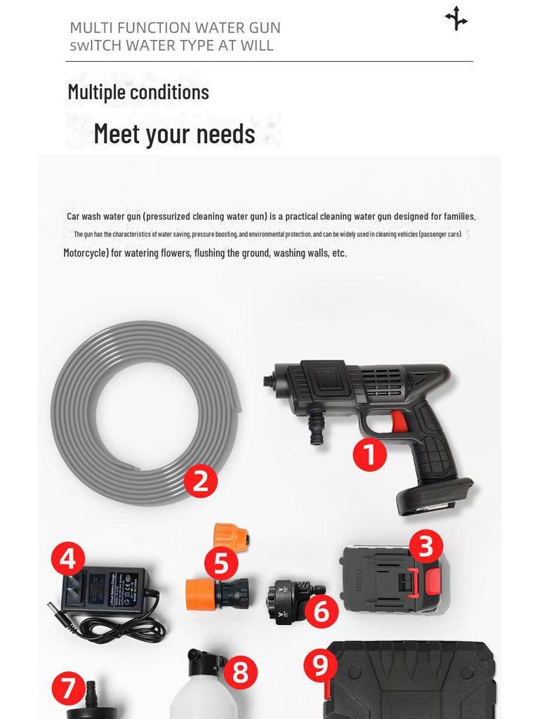 Rechargeable Cordless High-Pressure Car Wash Water Gun with Lithium Battery