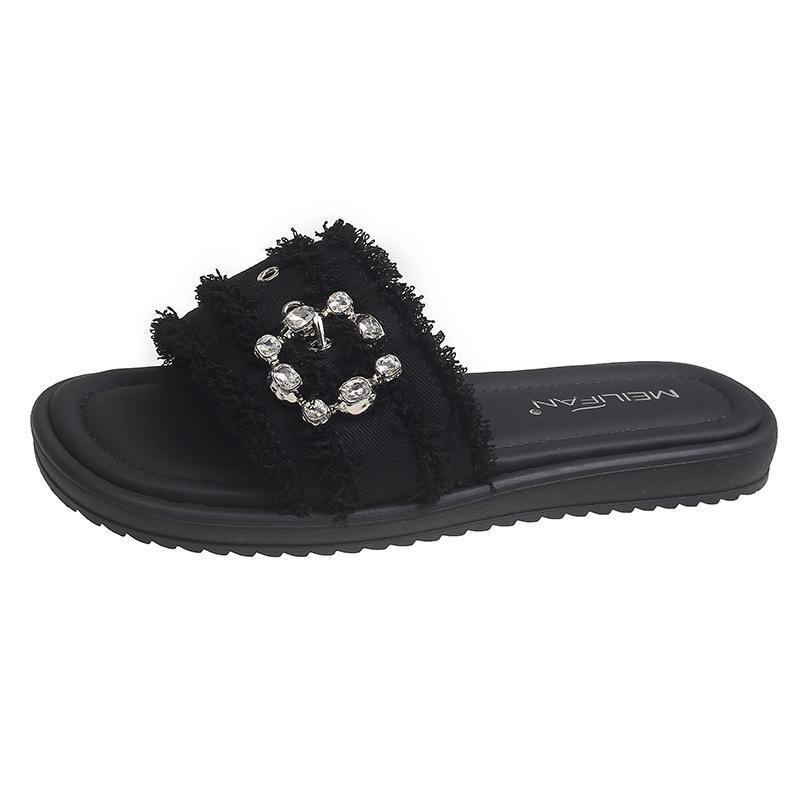 French flat-bottomed slippers women s summer outer wear new fashionable soft-bottomed non-slip lightweight small fragrant cool slippers 40 чёрный