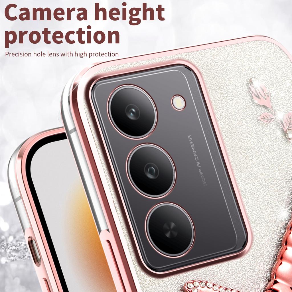 KADEM Pouzdro pro Realme 14x 5G Vážka Stojánek TPU Květiny Třpytivý Kryt na Telefon