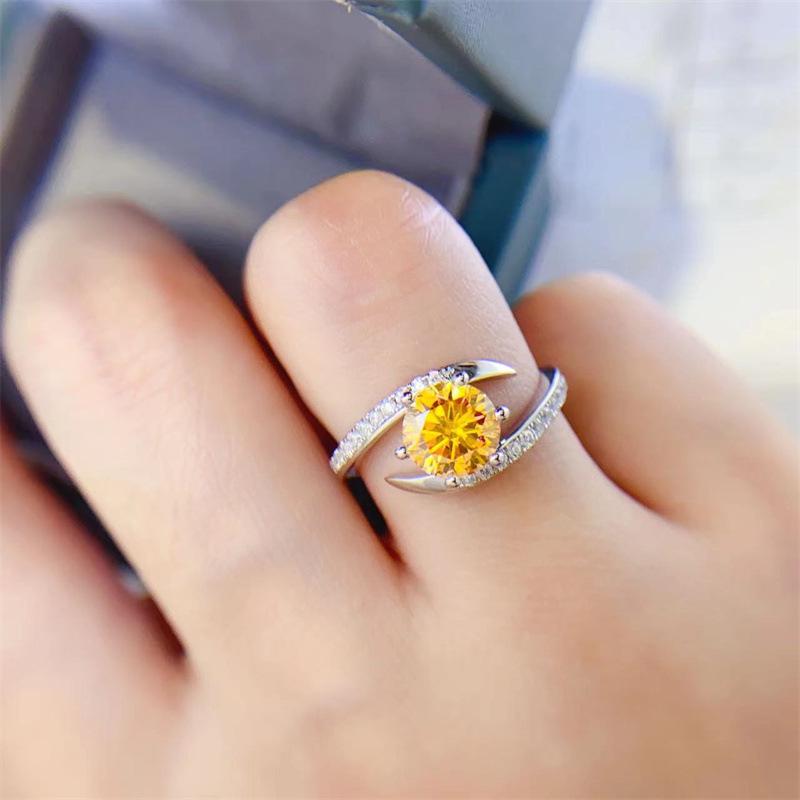 Yellow Moissanite & Diamond Platinum Ring with Certificate Size 12