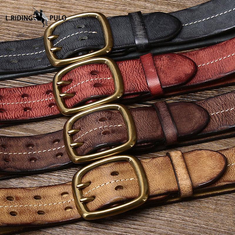 Curea Retro cu Personalitate, Trend Distressed, Cataramă Dublă cu Pini, Piele Naturală pentru Bărbați, Piele de Vacă Pură, Stil Coreean, Curea Casual