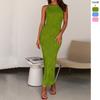 Spring and Summer Women's Clothing Backless Water Ripple Sleeveless Sexy Dress Slim Hip Skirt Women