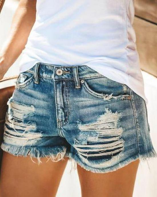 European & American Summer Tassel Ripped Denim Shorts for Women