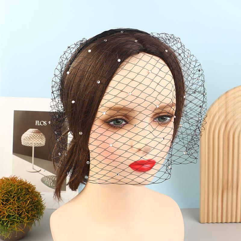 Fashion Tulle Cage Veil With Pearls Wedding Party Dress Veil Headbands Hair Jewelry Party Stage Headgear Headdress
