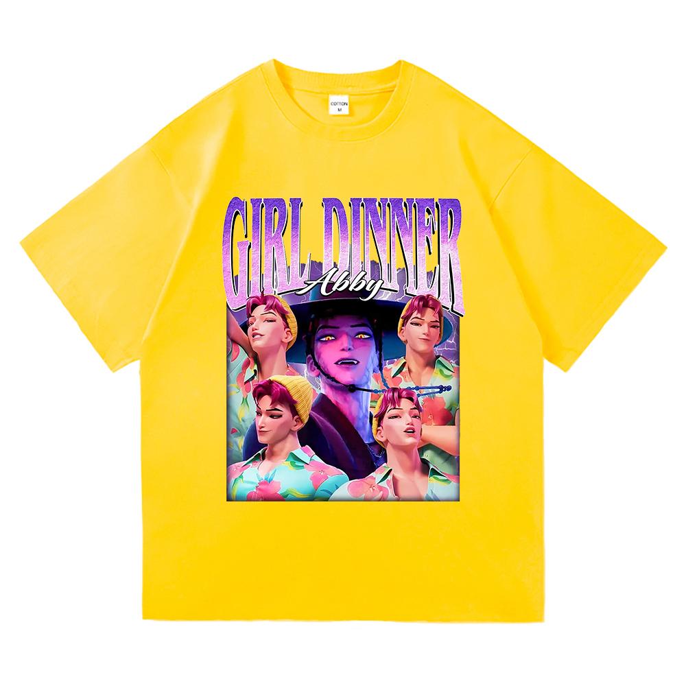Girl Dinner Abby Jinu T Shirt 2025 Anime Demon Hunters Saja Boys Men/women Clothing Vintage Harajuku High Quality Cotton Tshirts