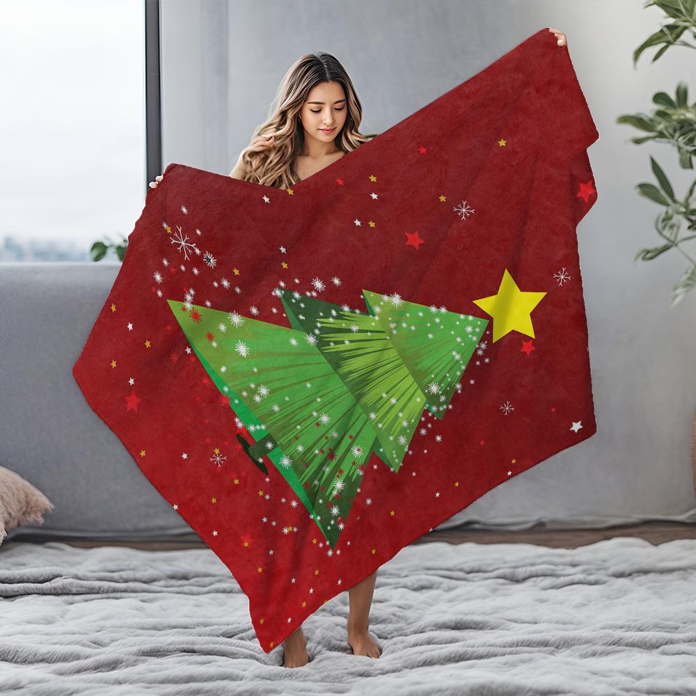 Tuniu Plush Cozy Throw Blanket with Christmas Tree Print for Sofa Bed Bedroom Home Decoration