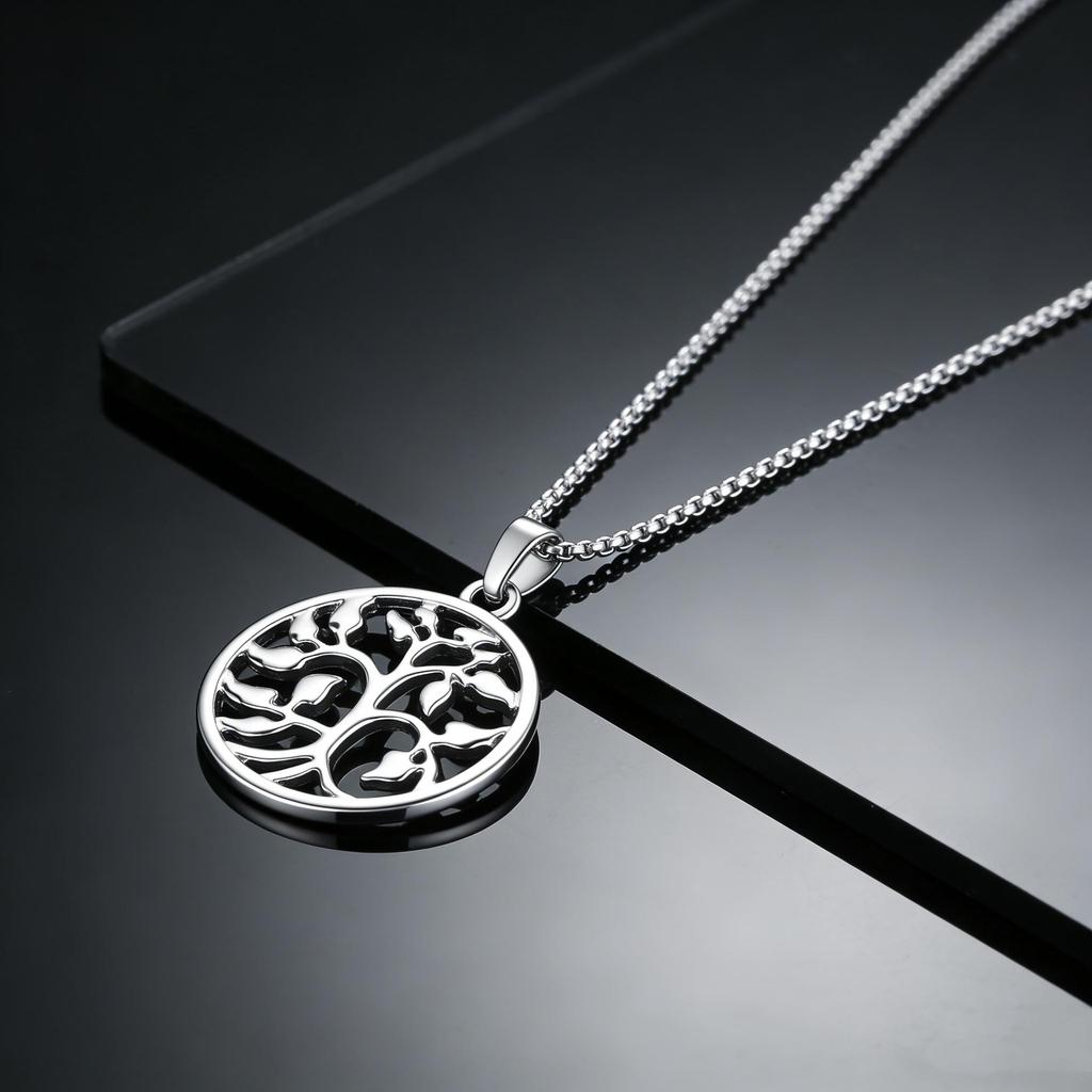 European & American Style Hollow Tree of Life Stainless Steel Pendant Necklace