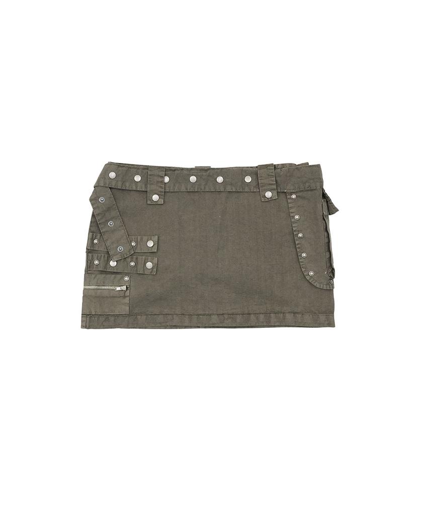No Extra Touch Dyed Belted Bag Studded Mini Skirt Shorts (Khaki) / 26Smsk002Kh