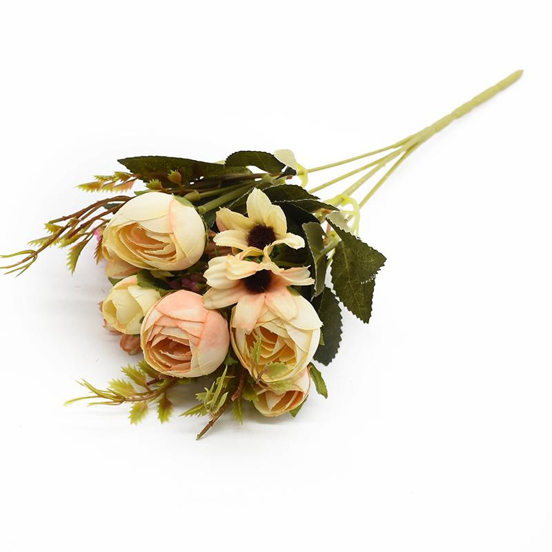 Multicolor Tea Roses Vases for Home Decoration Accessories Fake Daisy Plastic Plants Wedding Decorative Artificial Flowers Cheap