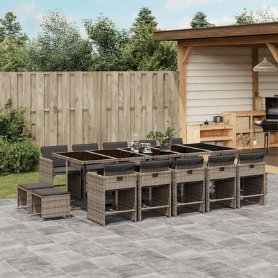 Vidaxl 15-Cz. Garden Furniture Set With Cushions, Grey, PE Rattan