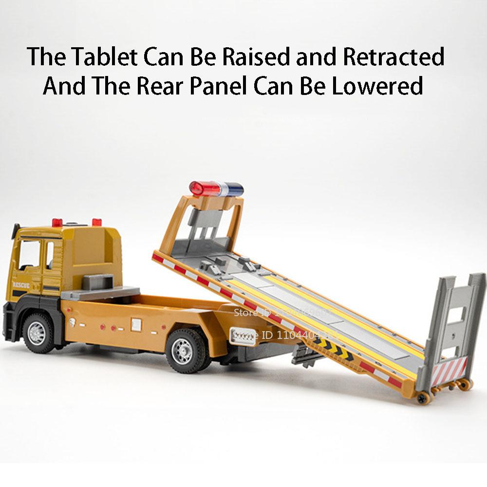 1:32 Alloy Flatbed Trailer Excavator Blender Truck Model Toys Diecast Car Sound Light Pull Back Miniature Vehices Boys' Fun Toys