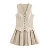 2024 Autumn Women's European & American Style Pleated Striped Vest Dress