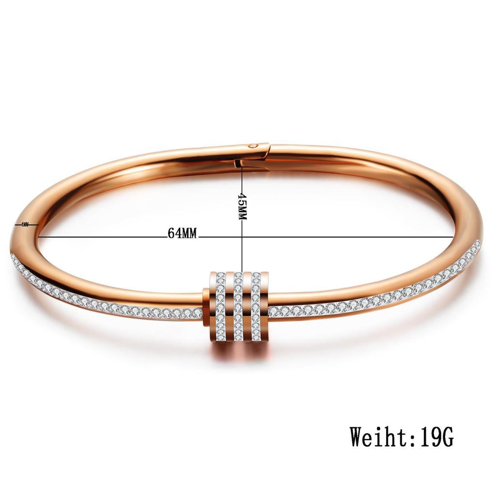 European & American 65MM 18K Gold Stainless Steel Bracelet with Ceramic Clay & Rhinestone Inlays
