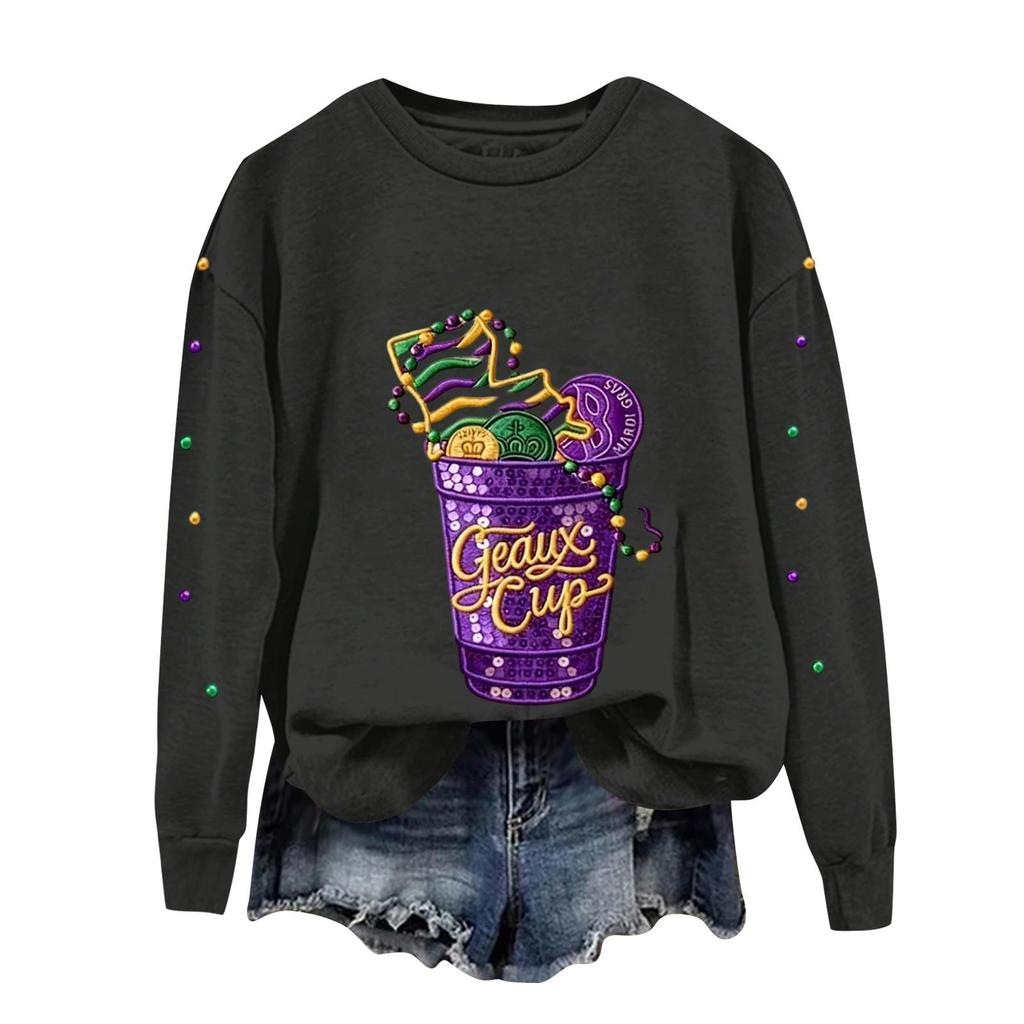 Women's Fashion Printed Long Sleeve Loose Round Neck Sweatshirt Top