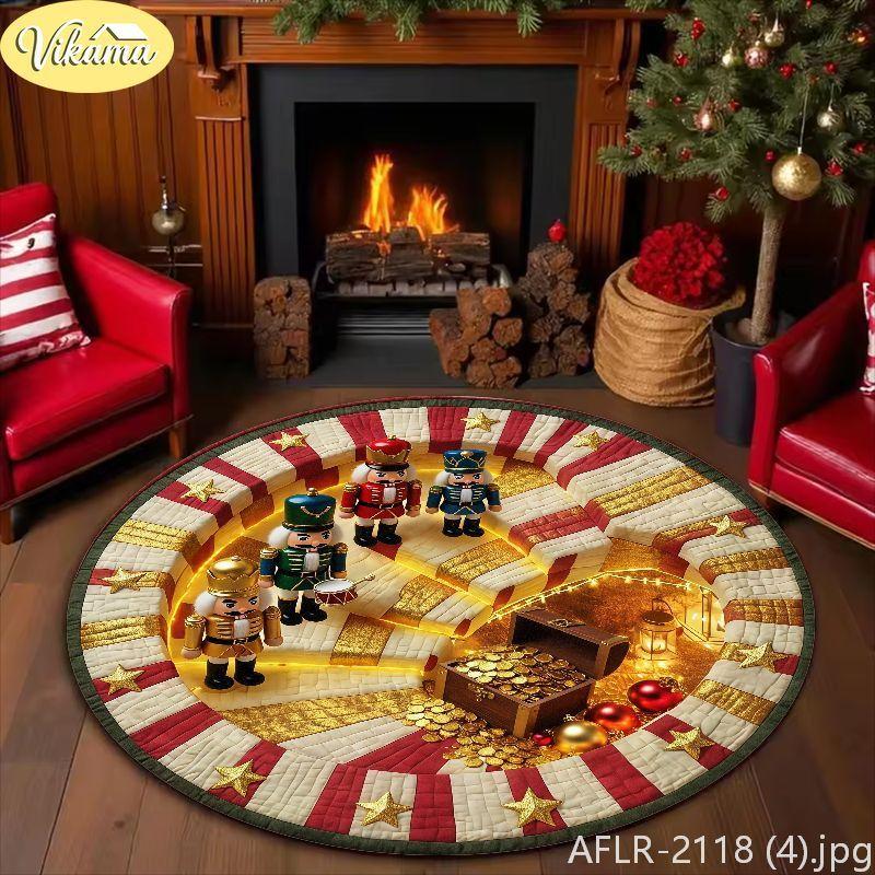 3D Deep Pit Illusion Nutcracker Round Rug, Soft Non-Slip Living Room Carpet, Bedroom Xmas Decorative Rug, Holiday Home Decor