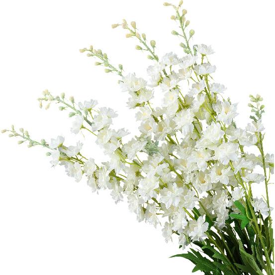 5pcs White Delphinium Artificial Flowers, 33" Silk Larkspur Faux Flower with Long Stem Fake Bouquet for Tall Floor Vase Kitchen Home Indoor Hyacinth
