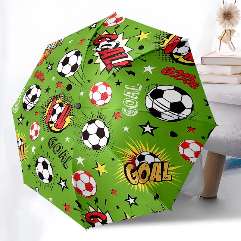 Football Design Folding Umbrella - Fashionable Auto-Open Design 8 Iron Ribs Plastic Handle Foldable Sunshade Perfect Gifts