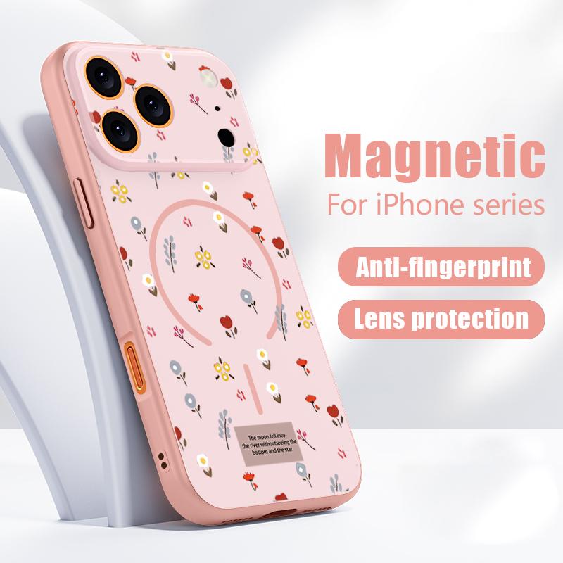Kolorowy Wzor Kwiatów Etui Na iPhone 17 Pro Max Magnetyczne Do Magsafe Hybrydowe Cienkie Matowe Pokrowiec Na iPhone 16 15 14 13 Pro Max