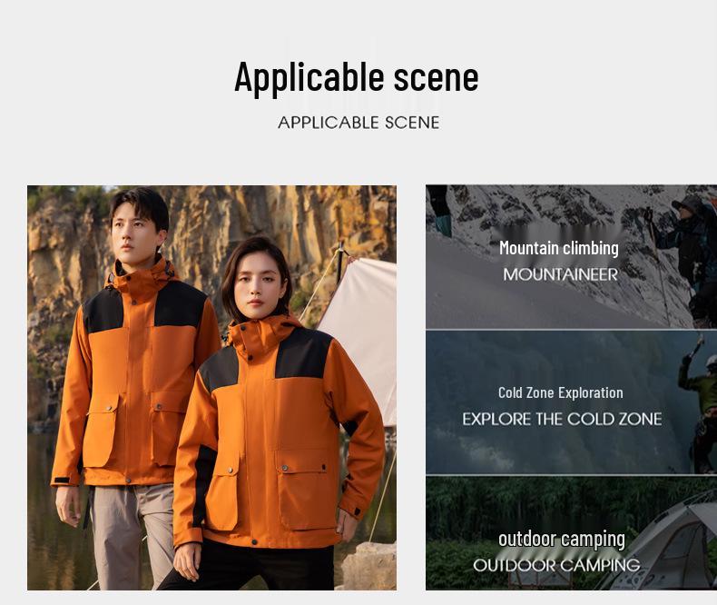 Men's and Women's Fleece-Lined 3-in-1 Detachable Jacket for Autumn and Winter Mountaineering