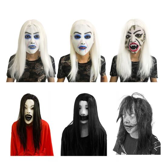 Halloween Horror Grymas Duch Maska Straszna Pełna Głowa Lateksowa Maska Zombie z Włosami Przerażający Kostium Cosplay na Imprezę Halloween