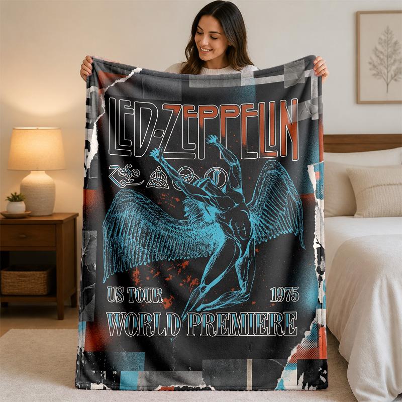 Coperta in Flanella con Stampa Led Zeppelin Morbida e Leggera Coperta Plaid in Peluche per Letto Divano Uso Domestico