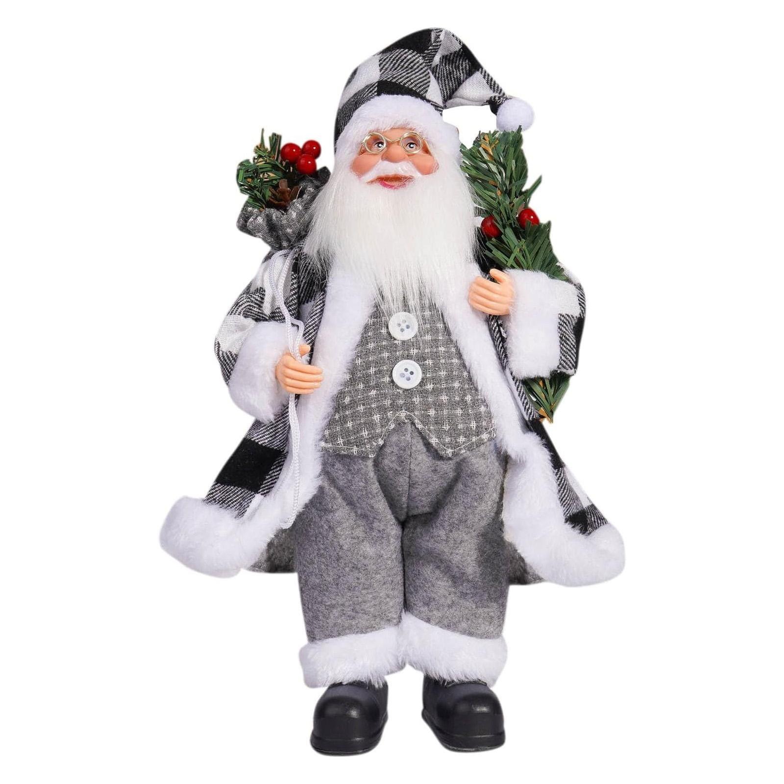 

12 Рождественские фигурки Санты Стоящая фигура Санта-Клауса в синем пальто, с мешком подарков и подарочной коробкой в руках, подарки на праздники, зима