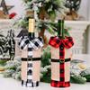 Red Cozy And Black Tartan Wine Bottle Sleeve With Elegant Burlap Bell For Holiday Celebrations