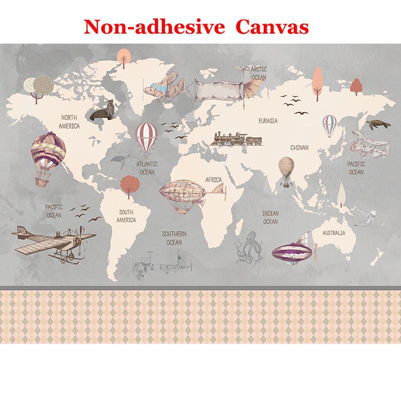 Retro World Map Large Mural Hand Painted Airplane Hot Air Balloon Children Room Boys Room Bedroom Photo Wallpaper Decor
