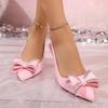 New Rhinestone Bow Wrapped One Strap High Heels Pointed Toe Shallow Mouth Non-slip Stiletto Sandals